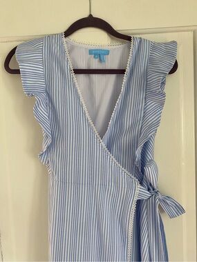 Draper James Light Blue & White Striped Wrap Dress